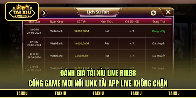 Đánh Giá Tài Xỉu Live Rik88: Cổng Game Mới Nổi – Link Tải App Live Không Chặn